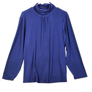 Susan Graver Top Women's 1X Long Sleeve Stretch Knit Dark Royal Blue Pullover